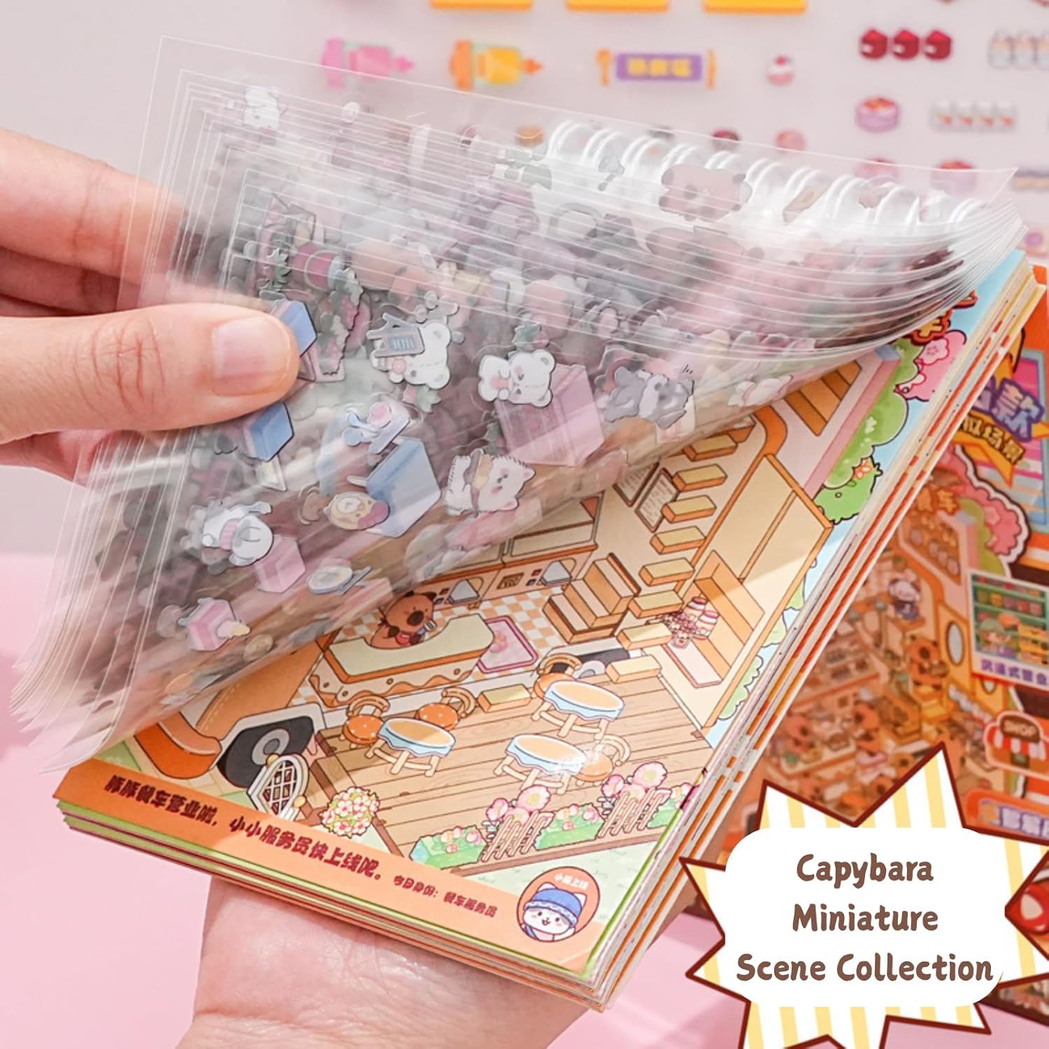 3D Capybara Scene Stickers-15 Sets Cute DIY 3D Mini House & Garden Stickers- Create Your Own Amusement Park, Capybara Micro Scenes for Stress Relief, Crafts, Adults & Teens