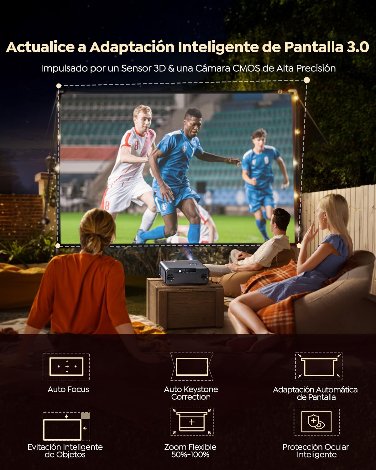 Proyector 4K【1400 ANSI/Netflix Incluido/Dolby】 Smart Proyector 4K Portátil Auto Focus/Keystone WiFi Bluetooth FHD 1080P, HDR10, Proyectors WiFi6 Exterior Zoom 50% para Cine en Casa/PPT Doble HDMI/USB