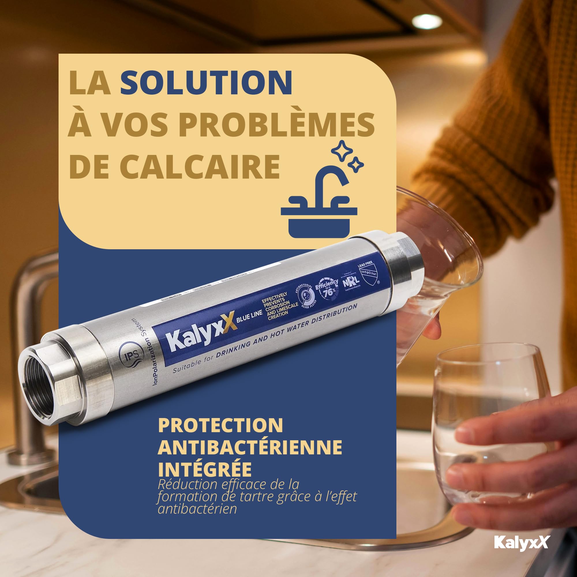Swiss Aqua Technologies | Adoucisseur d'eau Anticalcaire Antibactérien Innovant IPS Kalyxx BlueLine G 1" Femelle IPSKXBG1 | Réduction Calcaire | Installation Rapide | Sans Entretien