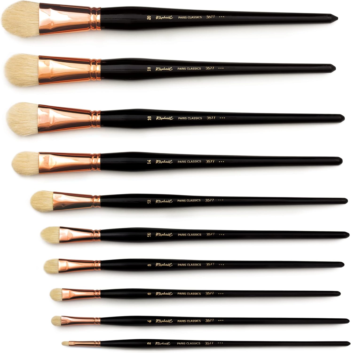 Raphael Paris Classics 3577 Long Handle Brush, Short Filbert, 20, White