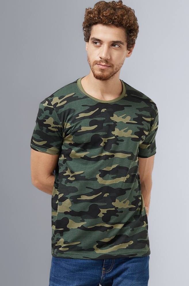 Men's Cotton Half Sleeve T-Shirt with Camouflage Army Style Print