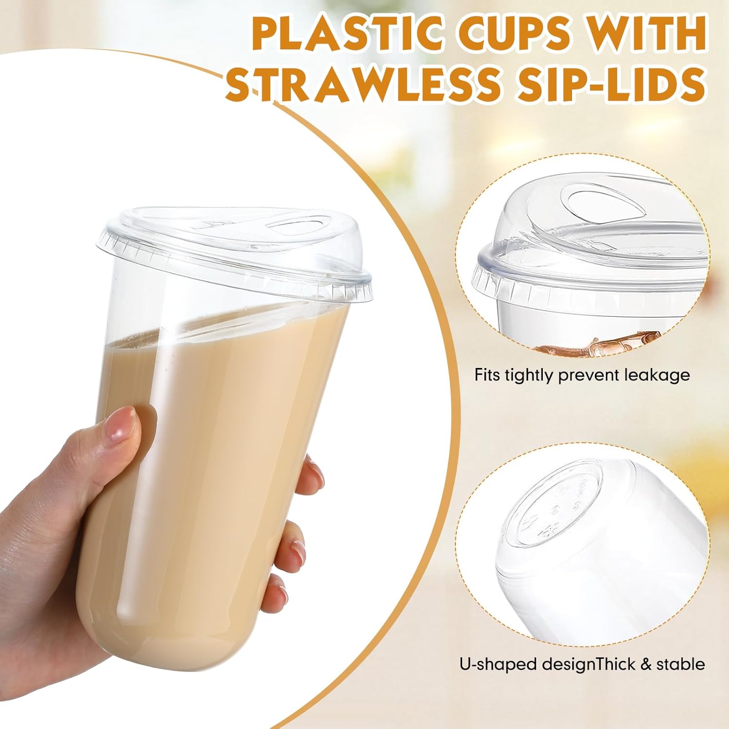 Baderke 100 Pcs Plastic Cups with Sip Lids Round Bottom Disposable Plastic Coffee Cups with Lids Clear Strawless Crystal Mugs for Iced Coffee Smoothie Cold Beverage Party Catering Supplies (18 oz) - Image 4