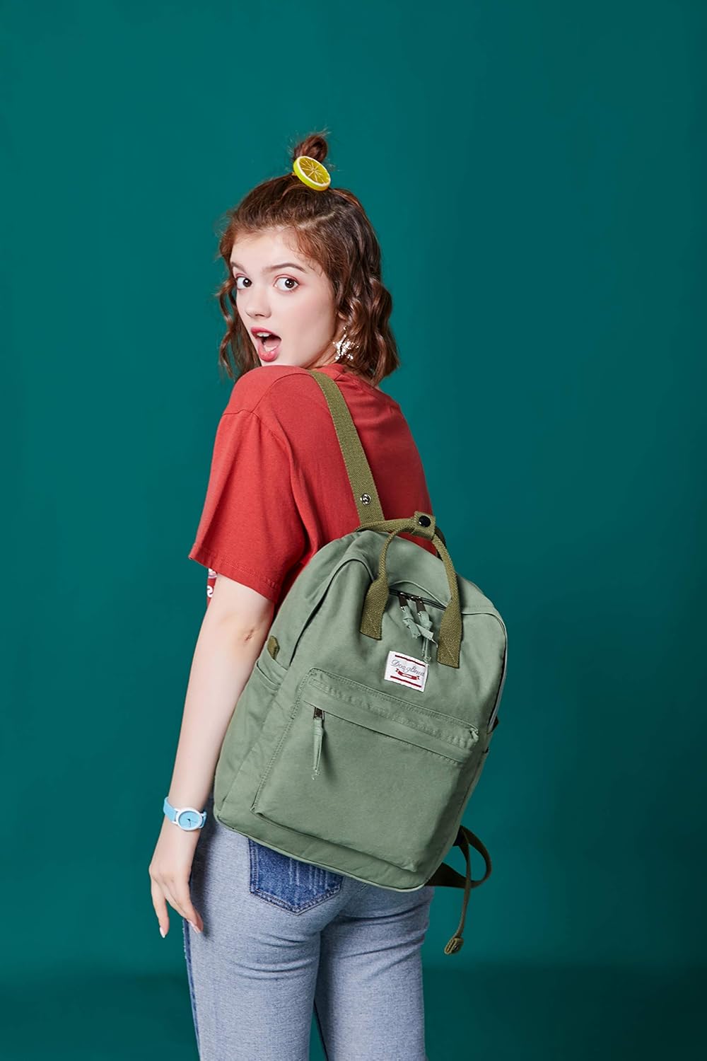 LuckyZ Womens Casual Style Lightweight Canvas Backpack Travel Daypack Small Handbag Purse Army Green - Image 7