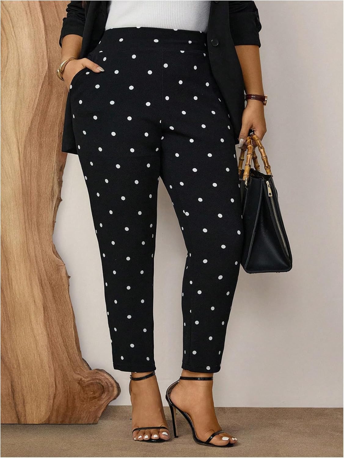 Floerns Women's Plus Size Polka Dots Pants Elastic High Waisted Split Skinny Leggings - Image 4
