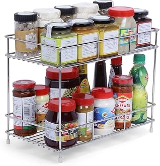 Zepdos Stainless Steel 2-Tier Spice Rack for Kitchen Trolley Basket, Storage Racks & Shelves, Space Saver, 2.0 Rack (Silver, Tiered Shelf) - Tabletop