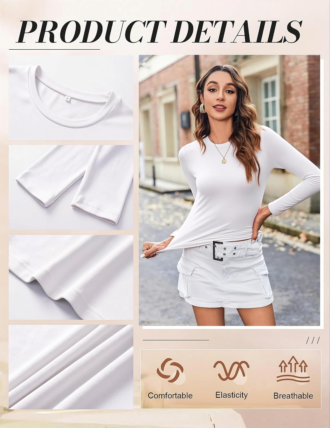 Zeagoo 3 Pack Long Sleeve Shirts for Women Basic Tops Crew Neck Fitted Tee