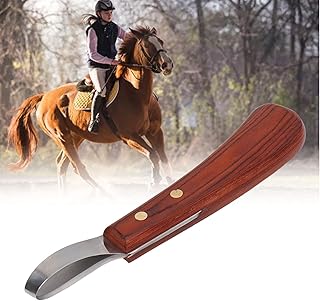 SHYEKYO Hoof Knife, Stainless Steel Blade Curved Farrier Horse Hoof Trimmer with Non Slip Rubber Wood Handle, Multipurpose Hoof Loop Trimming Knife, for Horses, Donkeys, Cattle