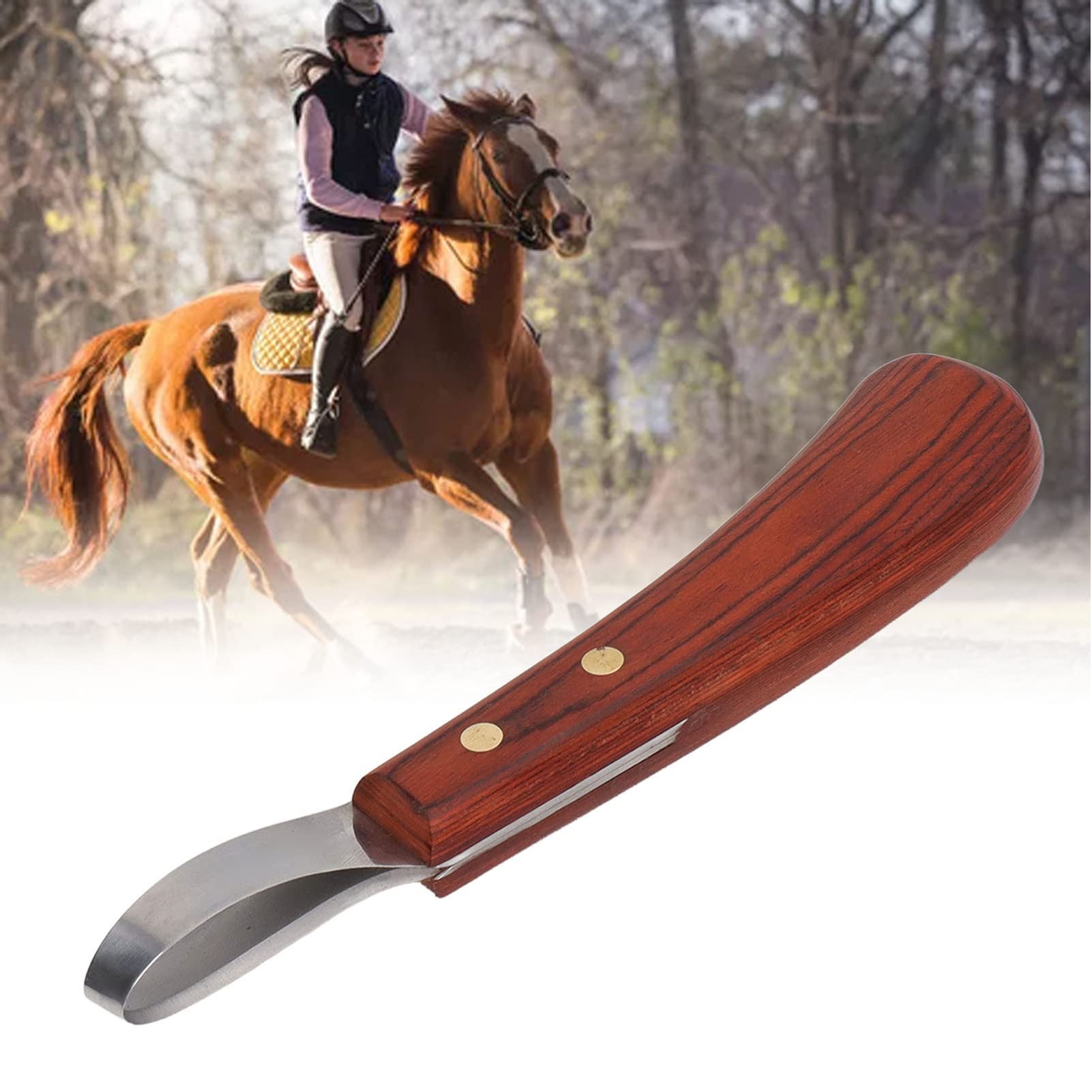 Hoof Knife, Curved Farrier Horse Hoof Trimmer with Non Slip Rubber Wood Handle, Multipurpose Hoof Loop Trimming Knife, for Horses, Donkeys, Cattle