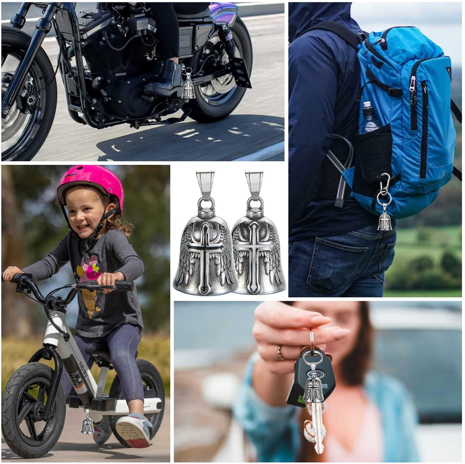 Motorcycle Bell Guardian Angel Charm - Weather-resistant Good Luck Gremlin Bells With Gift Box, Legend Card, Keychain, Hanger