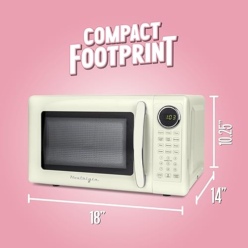 Miniatura 5 de Nostalgia Horno microondas retro de 700 W, capacidad de 0.7 pies cúbicos, bloqueo de seguridad para niños, 8 ajustes de cocción automática, ventana