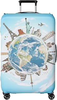 Suitcase Cover Protectors World Famous Monuments Travel Luggage Cover Spandex Suitcase Protector Washable Baggage Covers (S (for 18-21 inch luggage), Go Travel)