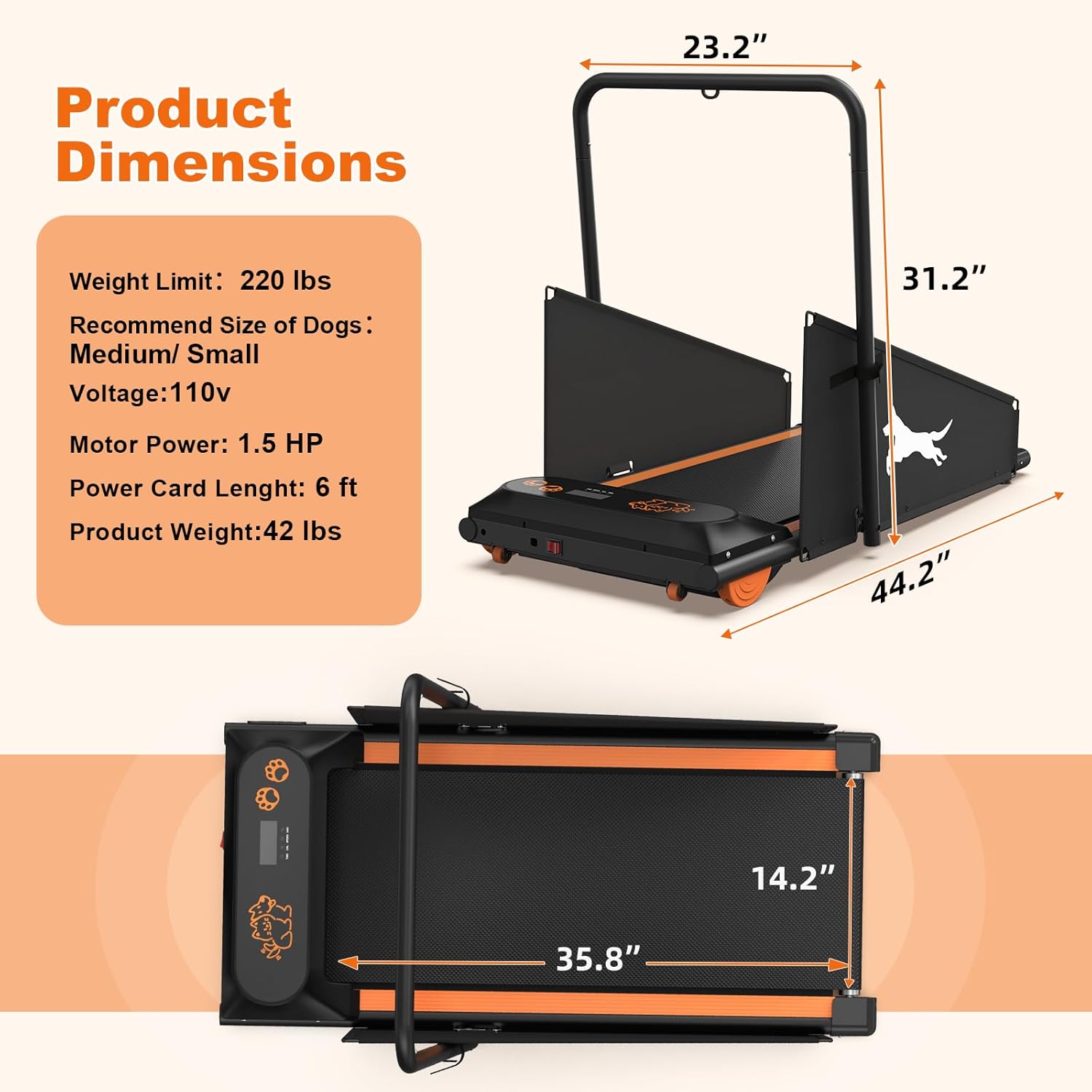 Treadmill for Dogs, Dog Treadmill Running Machine, Dog Pacer Treadmill, Dog Walking Pad, 265 LBS Capacity, Remote Control, Indoor Dog Exercise Treadmill for Small Medium Dogs