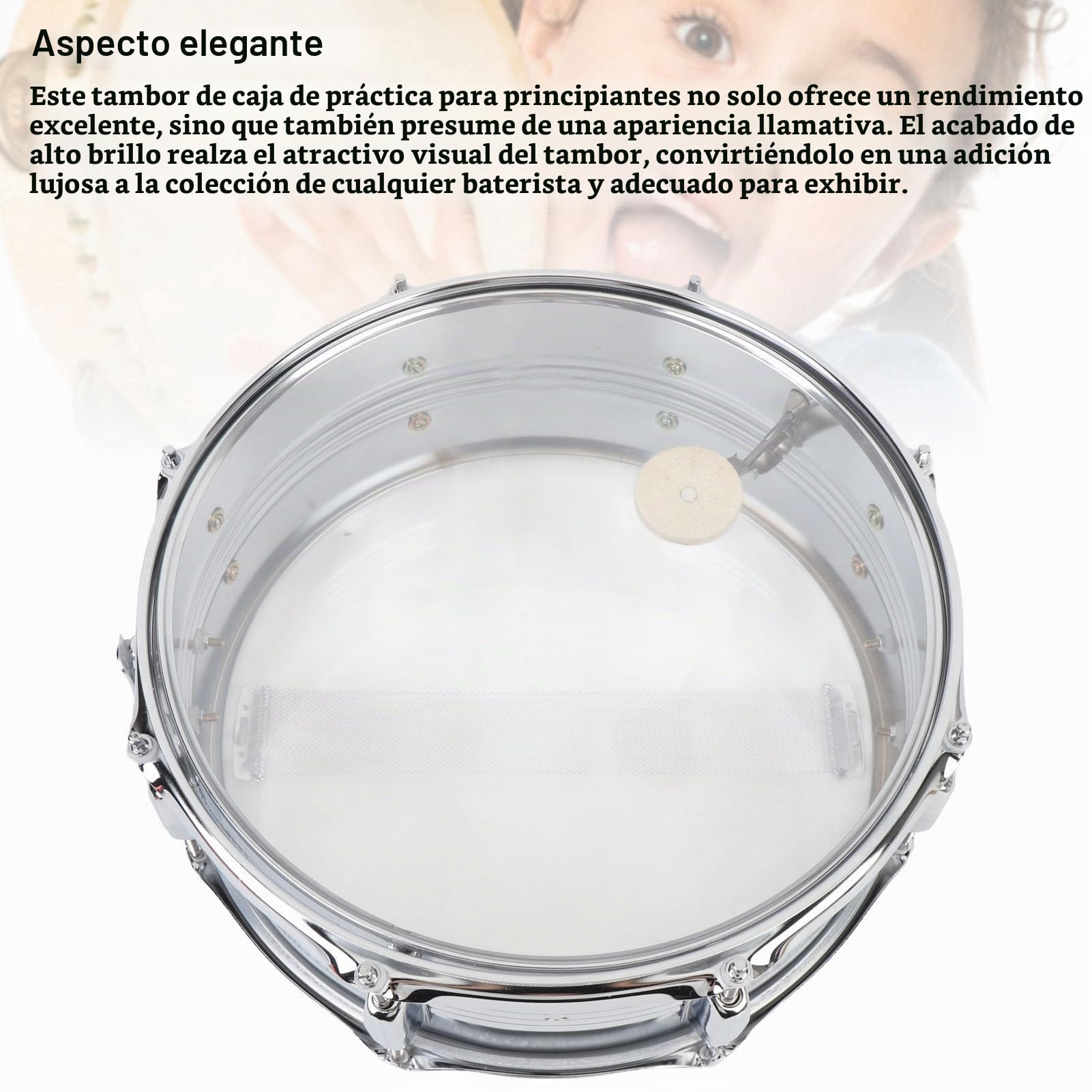 Redoblante transparente de 14,6 x 6 pulgadas, redoblante de práctica para principiantes con 8 tornillos de afinación, carcasa de acero de aleación y madera de álamo, incluye