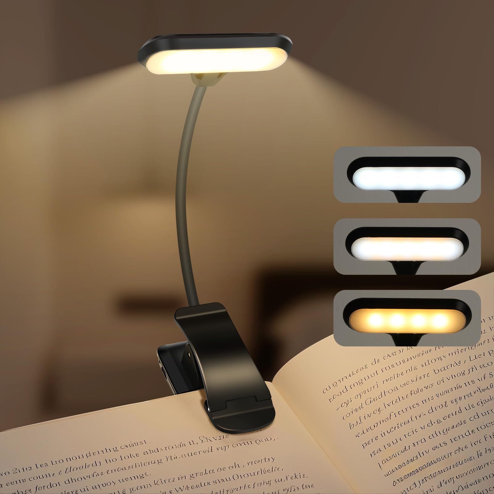 Lampe De Lecture Rechargeable USB-C - 3 Couleurs, 10 Luminosités - Flexible Et Portable