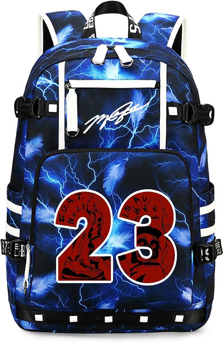 Basketball Player 23 Backpack Laptop Travel Bag Men's Women's Teenage Schoolbag (Black-Red)