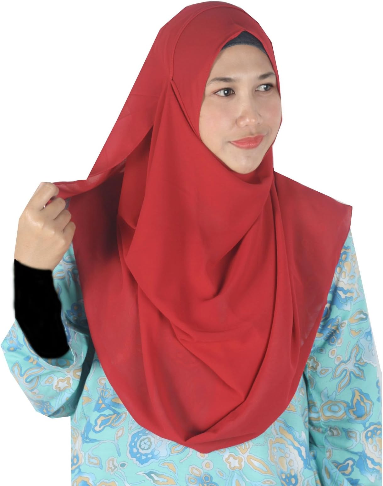 Womens Maroon Plain Double Loop Instant Chiffon Hijab Scarf Ready To Wear