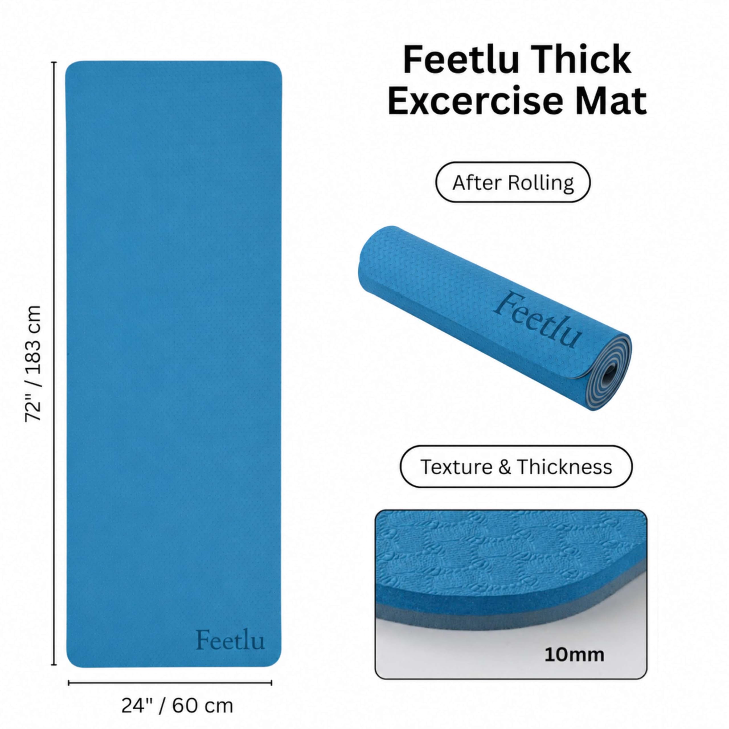 Übungs-Yogamatte, 10 mm, extra dick, rutschfest, mit Tragegurt, für Allzweck-Frauen, Männer, Yoga, Pilates, Boden-Fitness, Heim-Fitness-Studio, Größe 183 x 61 cm