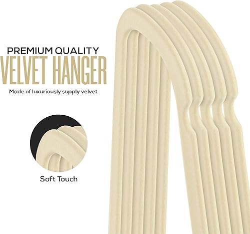 Miniatura 3 de Utopia Home Perchas de terciopelo de 100 unidades, perchas antideslizantes para ropa, perchas color marfil, perchas para trajes con gancho giratorio