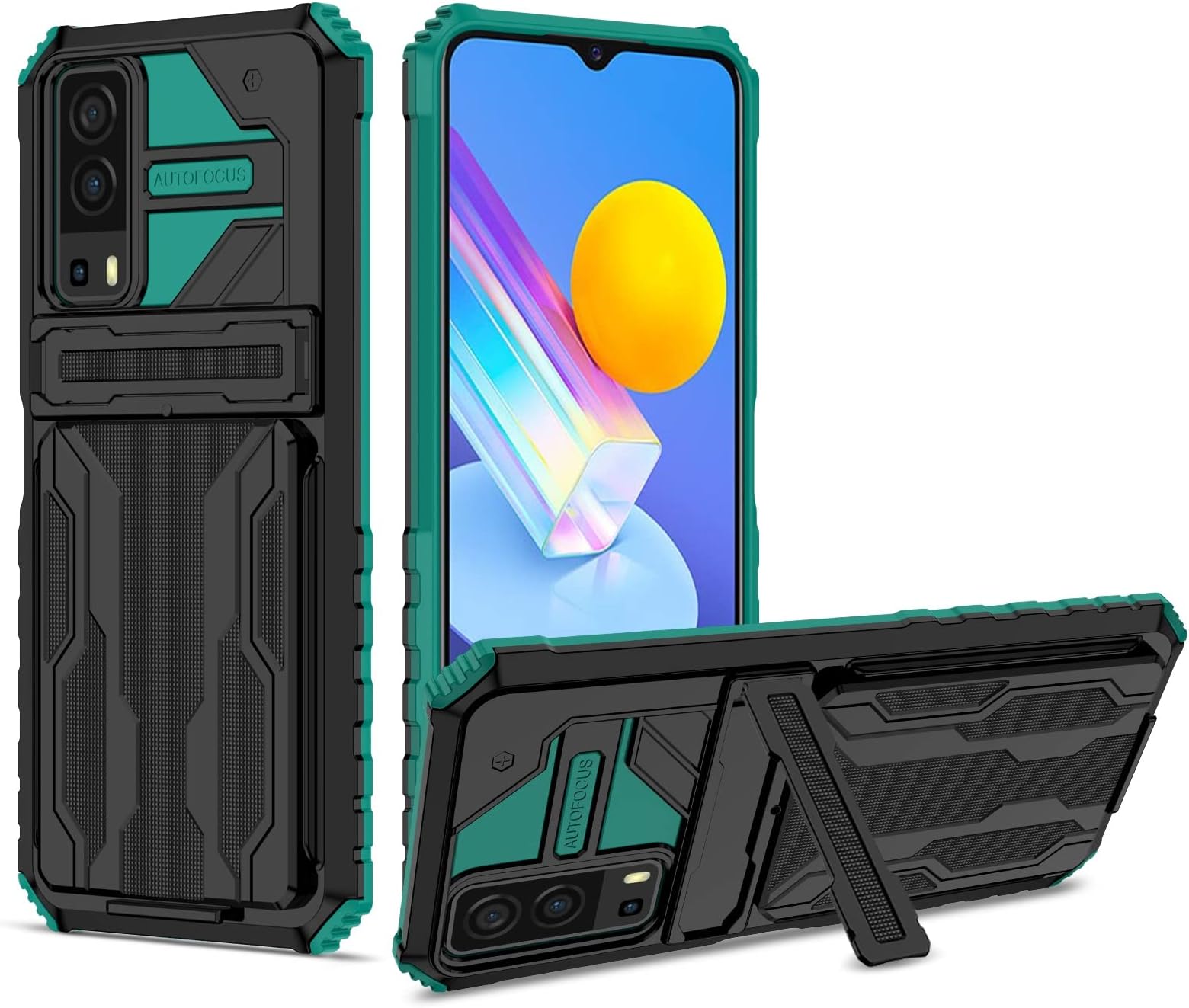 HAIJUN Mobile Phone Bags for VIVO Y72 5G/Y53S Case with Card Package Holder,Military Grade Protection Heavy Duty Shockproof Phone Case Cover for VIVO Y72 5G/Y53S Case Bags (Color : Dark Green)