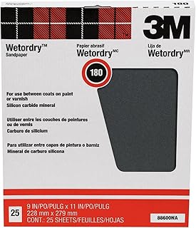 3M COMPANY 88600 180 Grit, Wet or Dry Silicon Carbide Sandpaper (25 Count), 9" x 11"