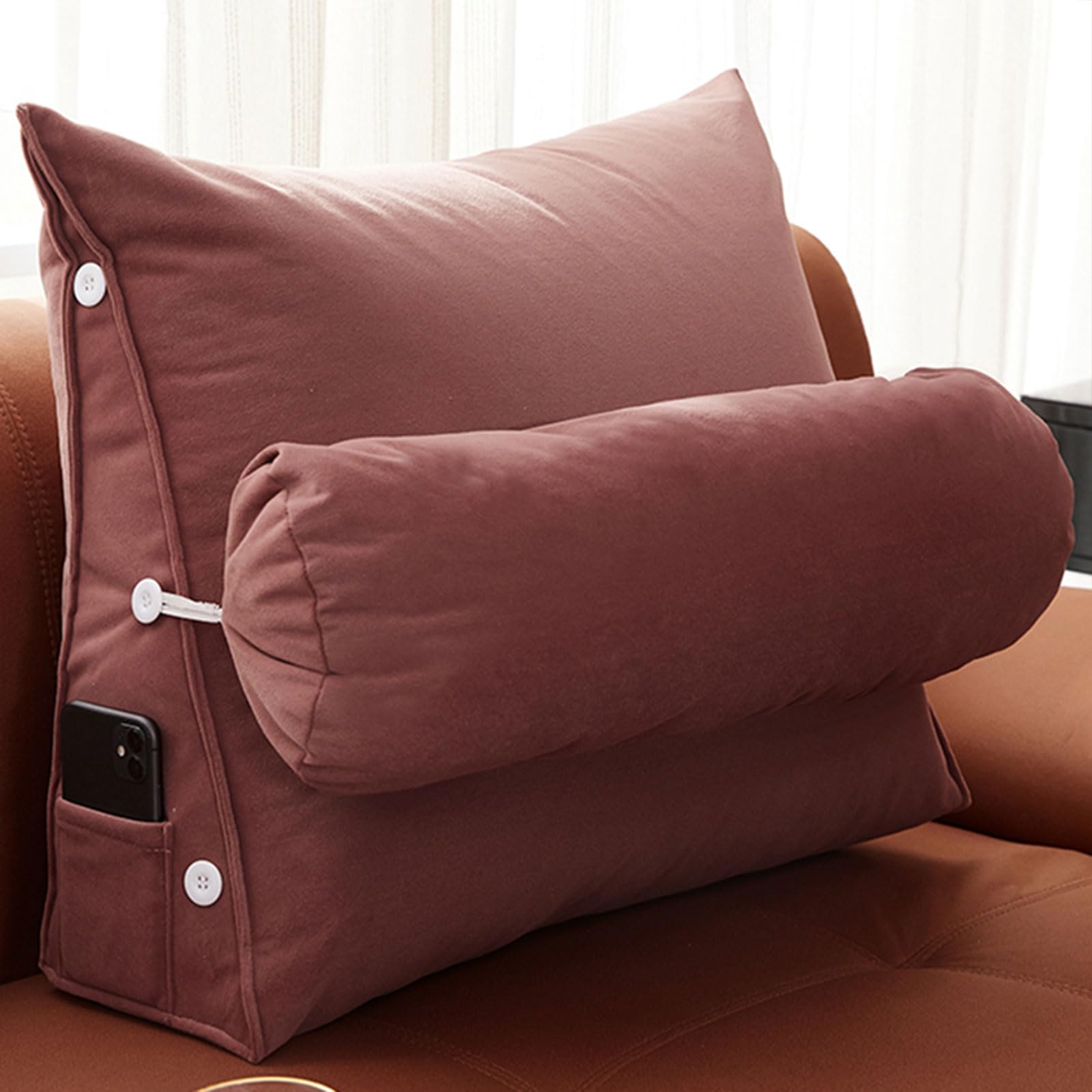 YKMYXZ support pillow， Wedge Home Office For Sofa Chair Bed,Watching TV Gaming Bolster Removable Neck Support Cushion Ergonomic Pillow(Brown,45x50x22 CM)