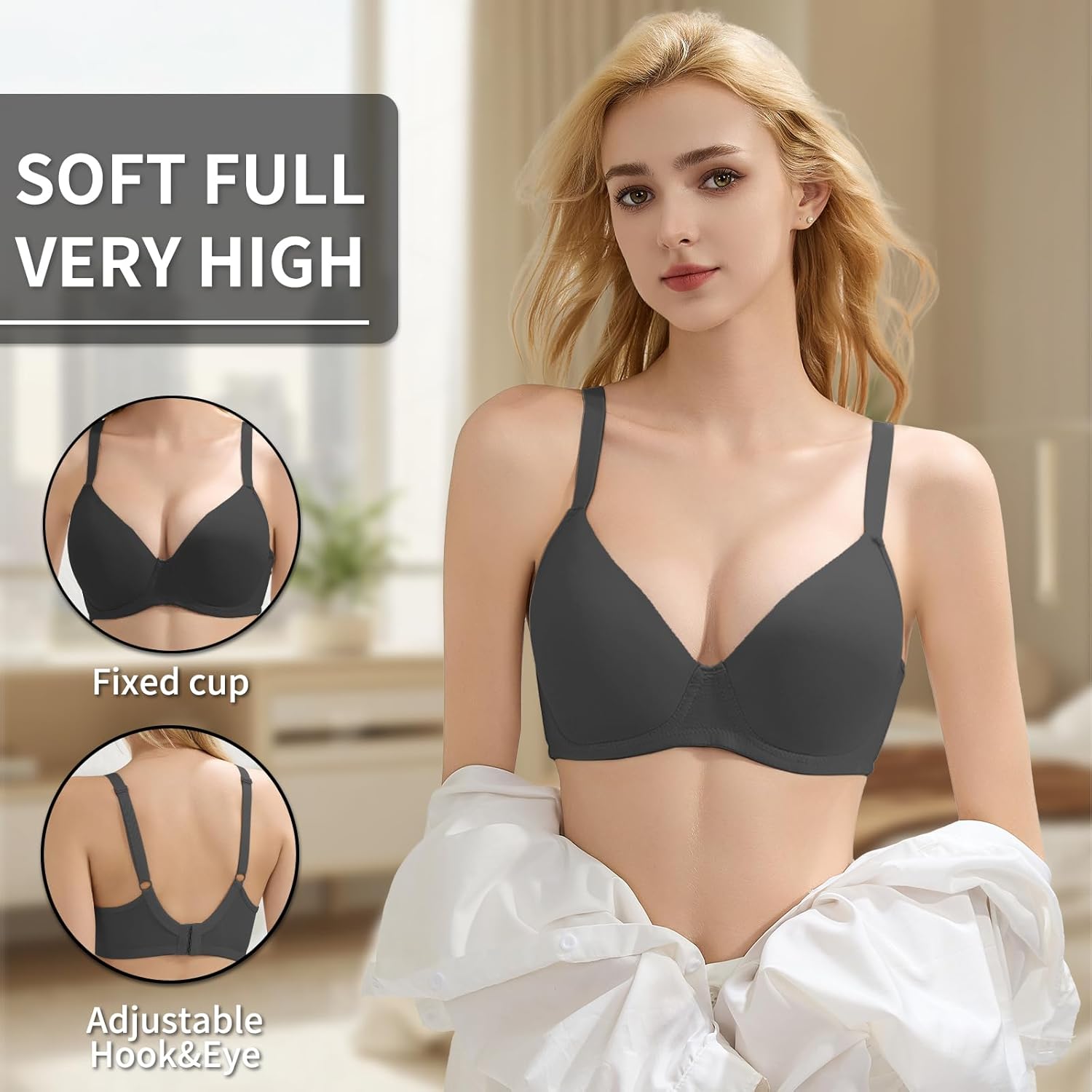 3Pcs Set Everyday Bra for Women T-Shirt Push Up Underwear with Support Anti-Sag Causal Comfortable Lingerie - Image 2