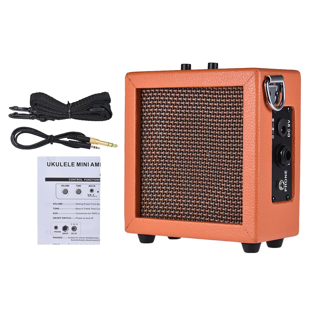 Amplificador de ukelele para bajo de guitarra con batería de alta sensibilidad, 3 W, 9 V, con control de tono de volumen