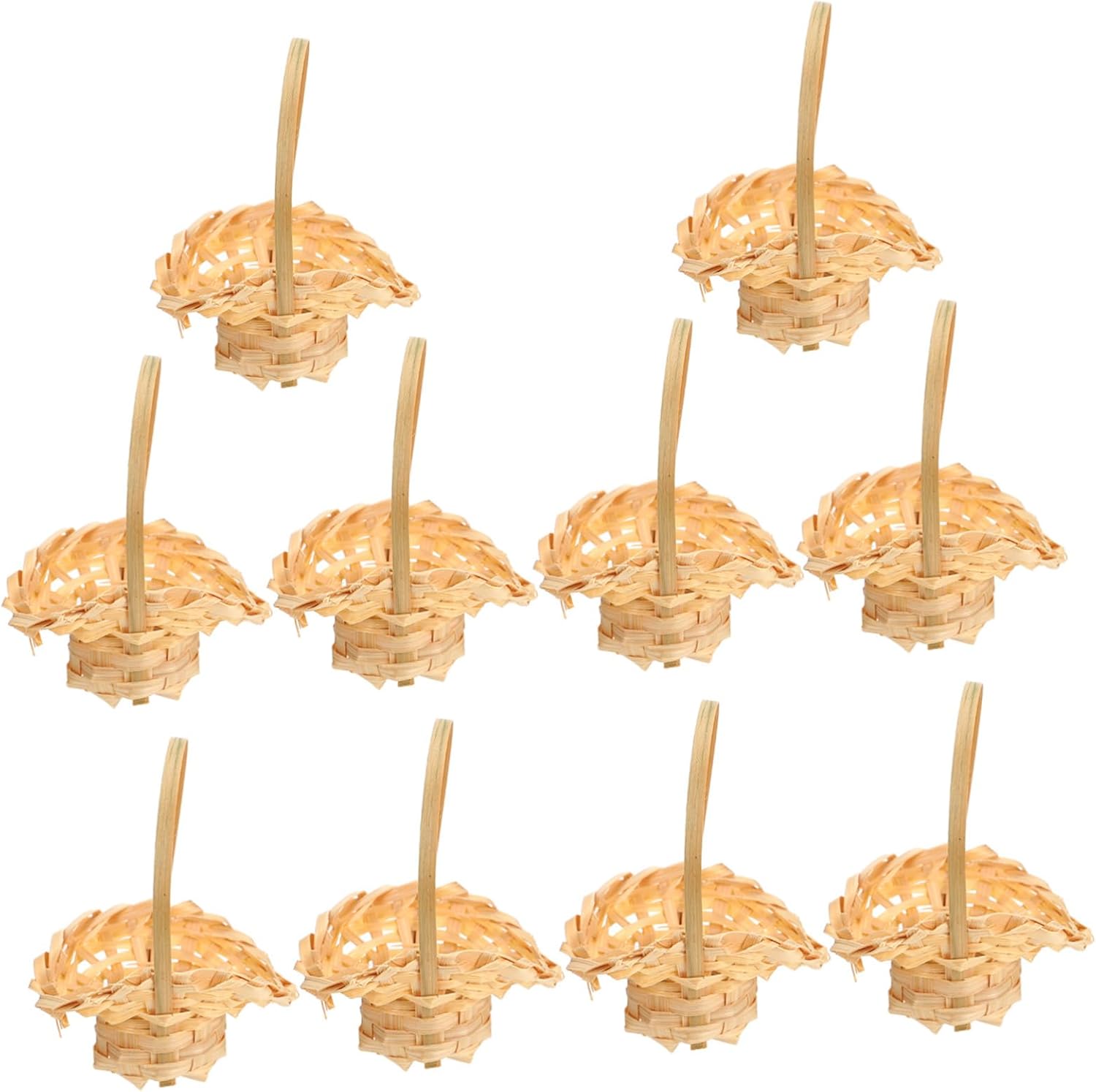 10pcs Mini Bamboo Handheld Woven Baskets for Flowers Decoration