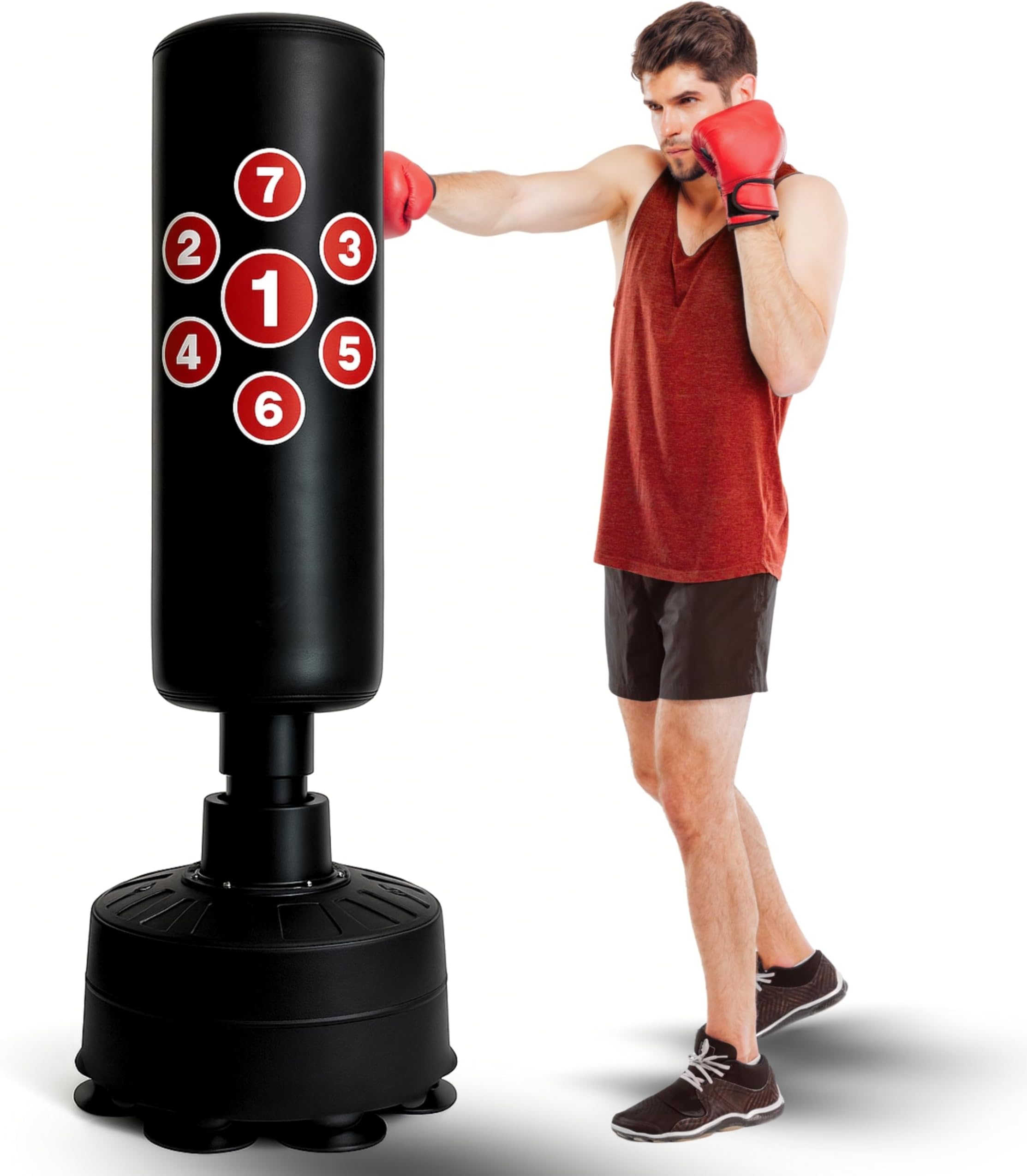 Free Standing Punch Bag 5.2Ft, Muay Thai Pedestal Stand Alone Boxing Floor Standing Punching Bag Home Training Gym