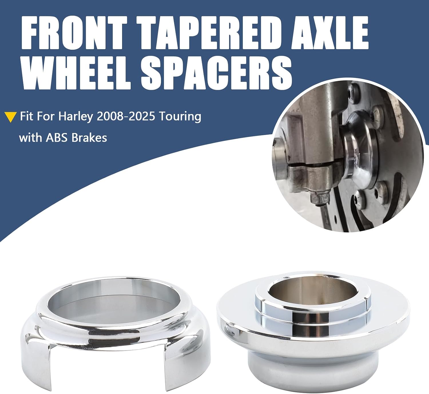 1" 25mm Front Tapered Axle Wheel Spacers Aluminum fit for Harley 2008-2025 Touring Road Glide Electra Glide Street Glide Road King Ultra Classic with ABS Brakes (Chrome)