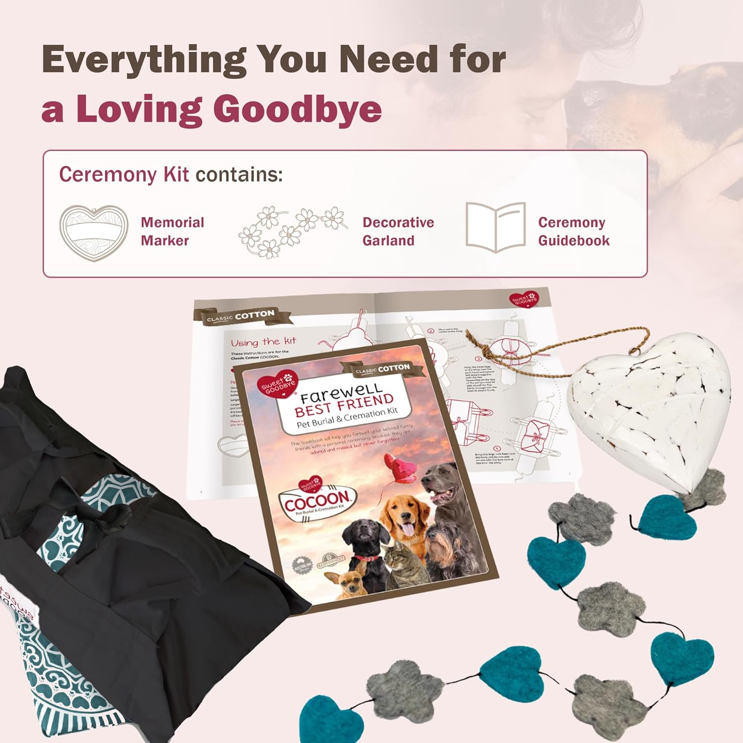 Cocoon - Eco-Friendly Pet Casket - Burial & Cremation Ceremony Kit (Classic Cotton) - for All Pets - Dogs Cats Rabbits Birds & More (Choose Size & Color) (Small, Black/Teal Green) - Image 7