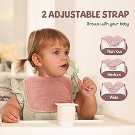 POIKSHARK 6-Pack Muslin Baby Bibs for Unisex Boys Girls, Soft Cotton Baby Drool Bibs, Solid Colors, Drooling and Teething Bibs for Infant, Newborn - Pink