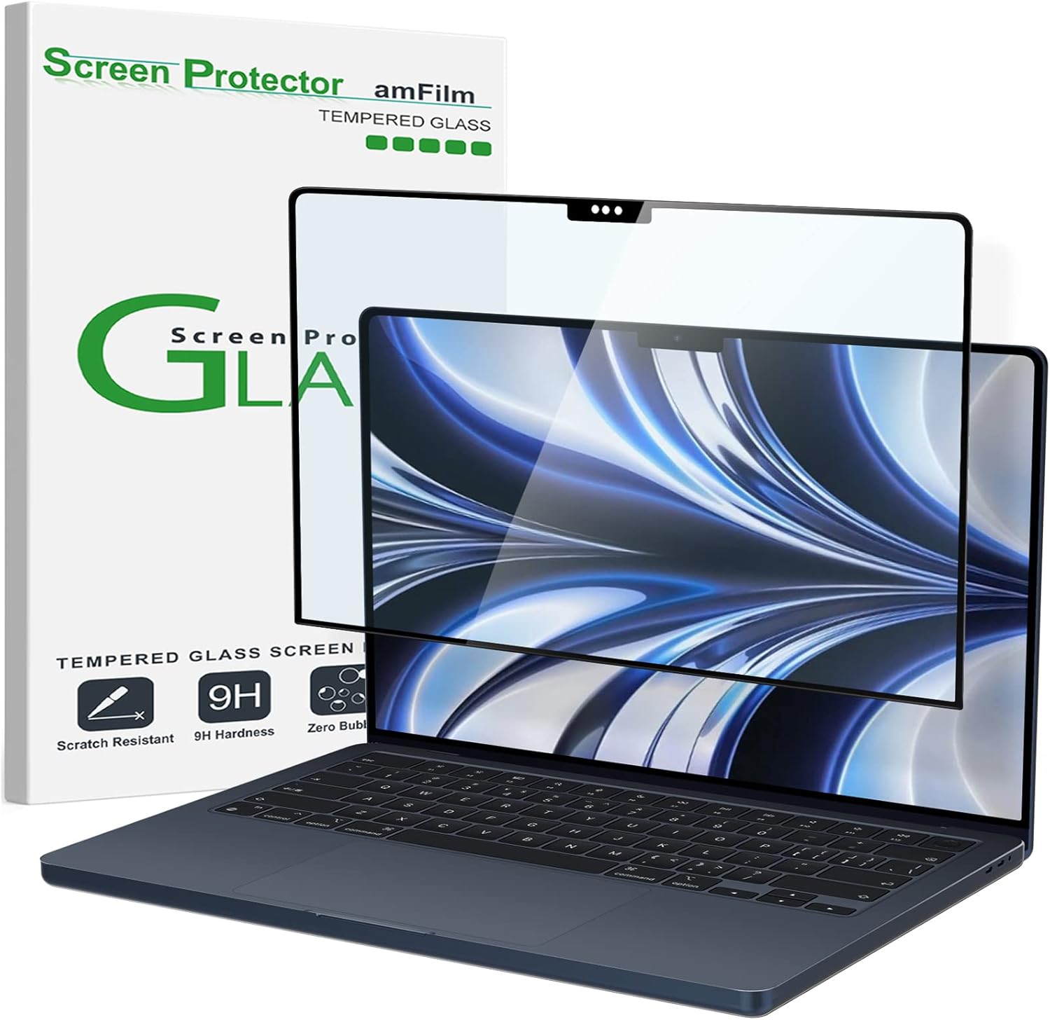 amFilm Screen Protector New MacBook Air 13.6 inch(2025, M4)(2024, M3) (2022, M2) Tempered Glass Model A2681 [9H Hardness][ Anti-Scratch][ Anti-fingerprint], 1 Pack