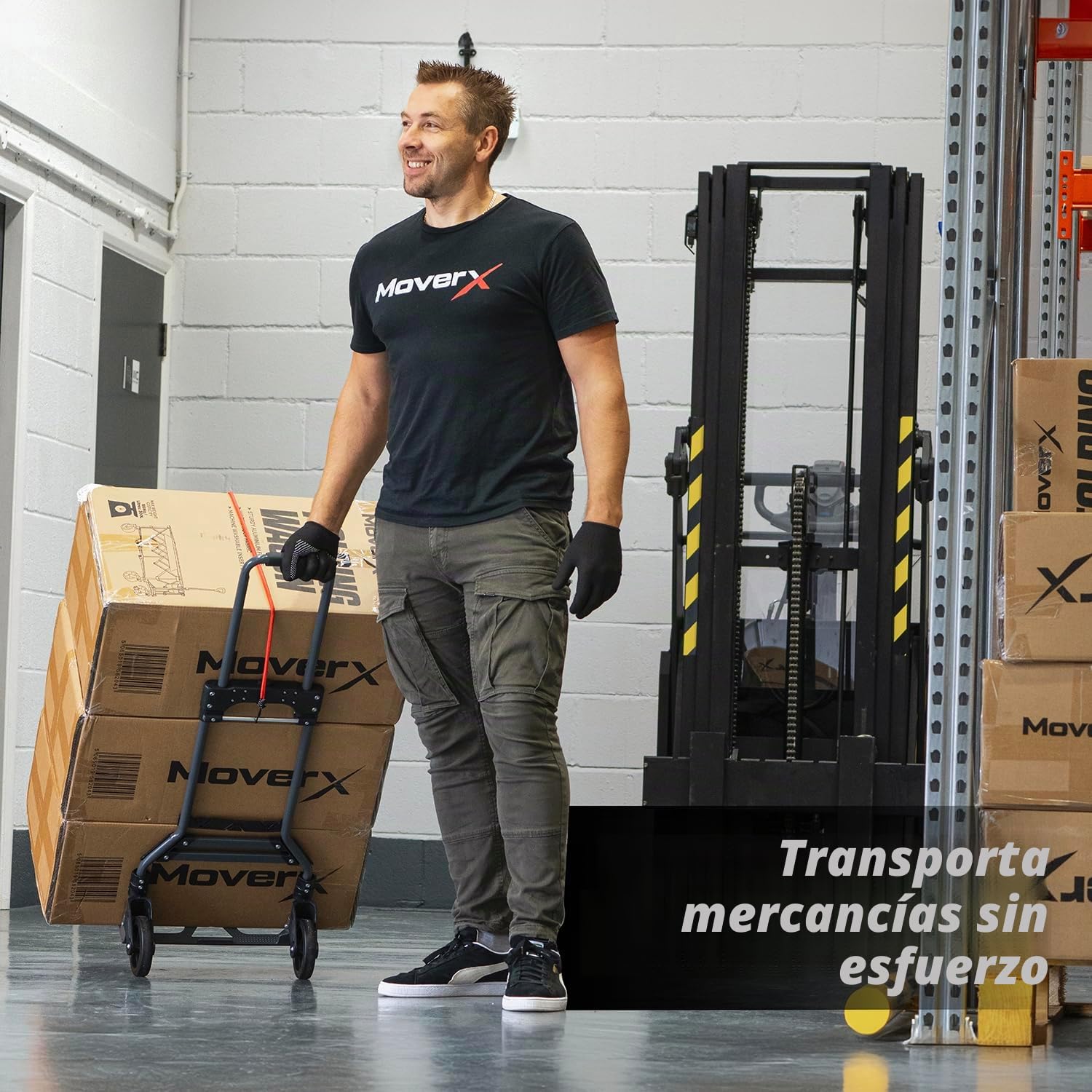 MoverX Carretilla de mano plegable de aluminio, Traspaleta Manual, Soporte con Ruedas, Carro de Mano Resistente, Carrito de Transporte Multiusos, 85 kg