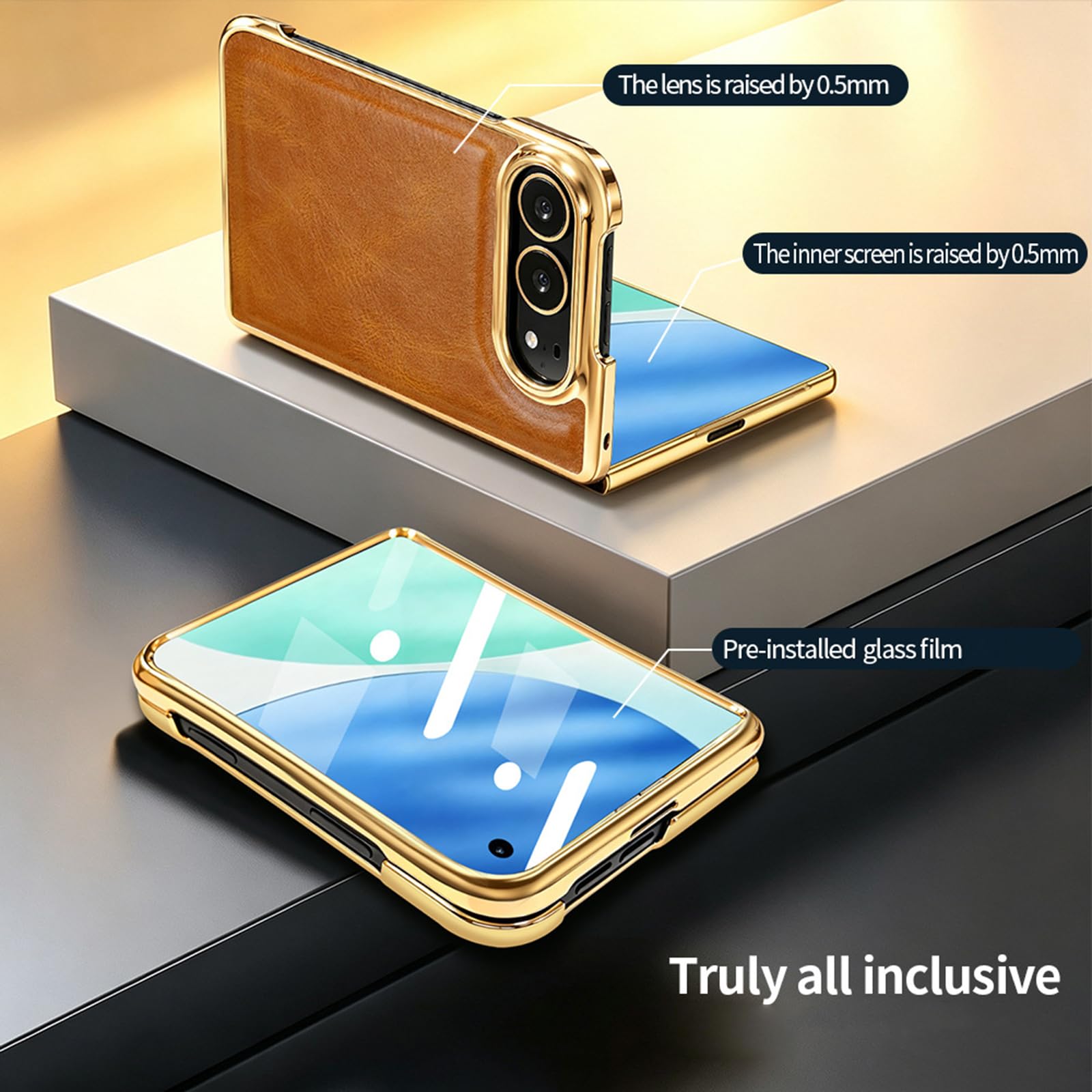 Skórzane etui do iPhone Duo, luksusowa galwanizacja ze szklaną folią