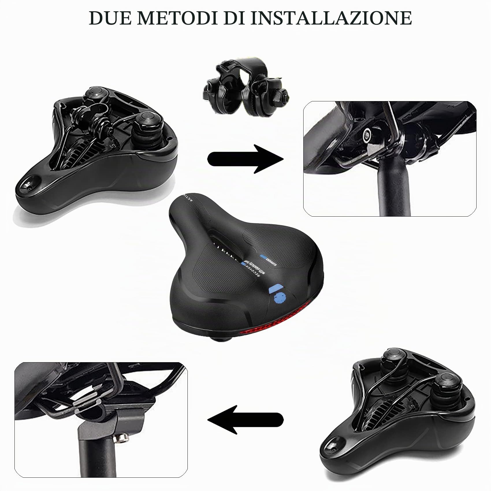 Sella Bici Comoda, con Sfera Ammortizzatore a Doppia Molla, Sella in Gel Ergonomica, per Mountain Bike/MTB/Biciclette Pieghevoli, Sella Bici con Attrezzo