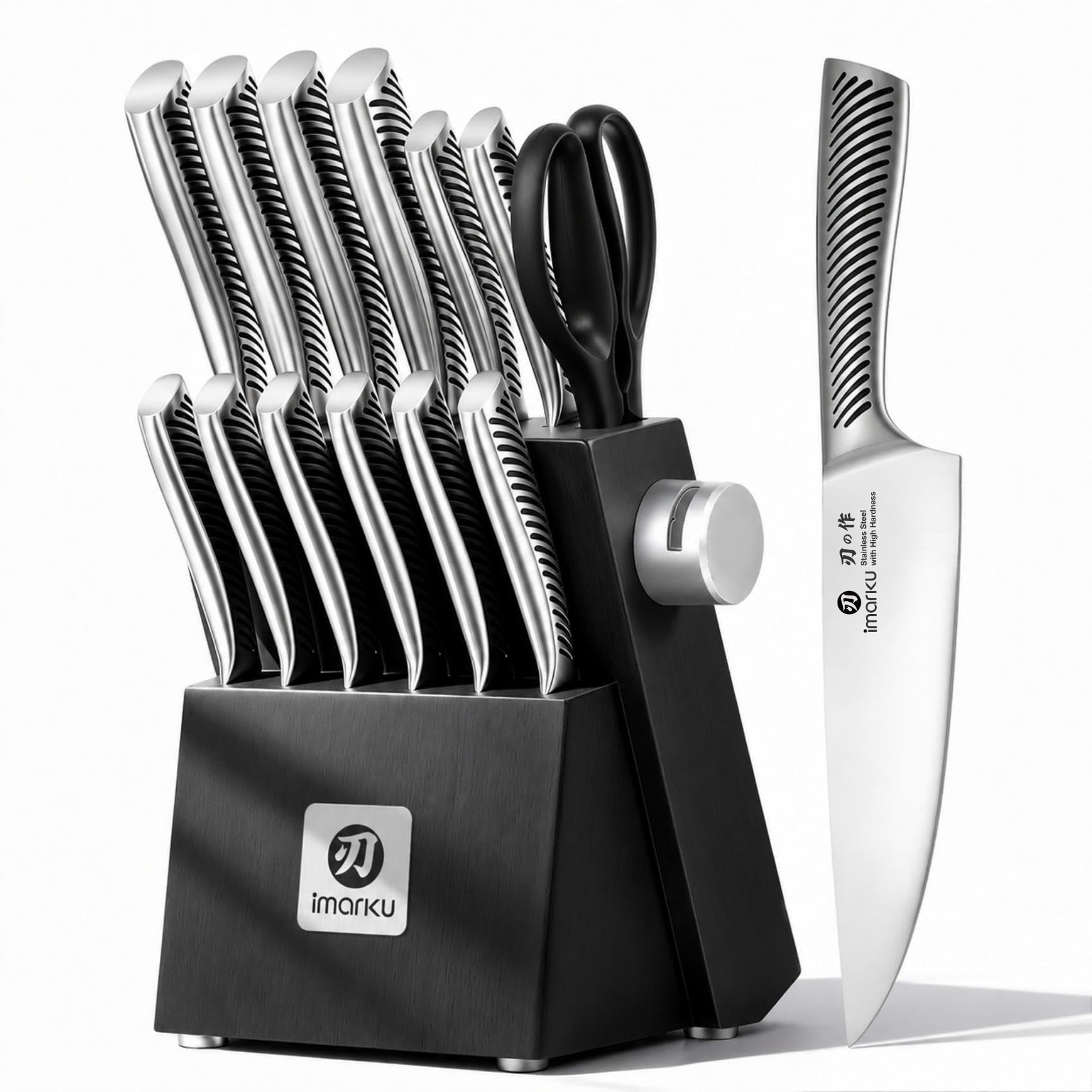 Imarku 14-Piece Japanese Gyutou Stainless Steel Knife Set with Block