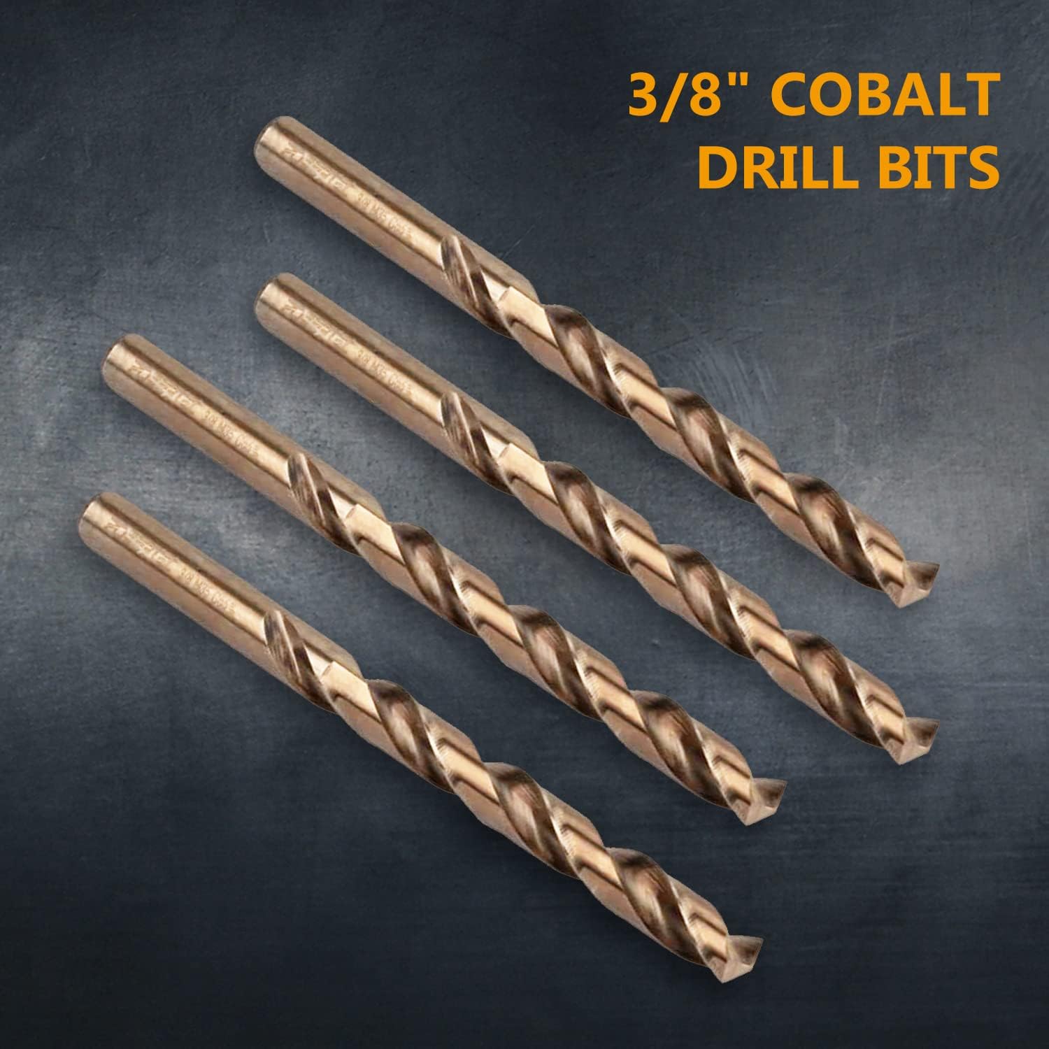 POWERTEC 3/8" Cobalt Drill Bits - 4 Pack - 5" Length - M35 HSS Jobber Length Twist Bits with 135° Tip for Drilling Wood, Metal, Stainless Steel, Nickel Alloy, Cast Iron & Plastic (QDB2011)