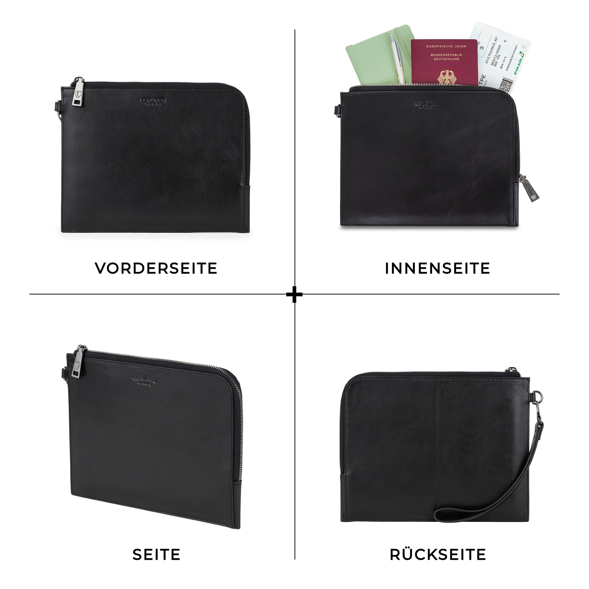 Berliner Bags Dokumentenmappe Alex M Premium aus Leder - Schwarz