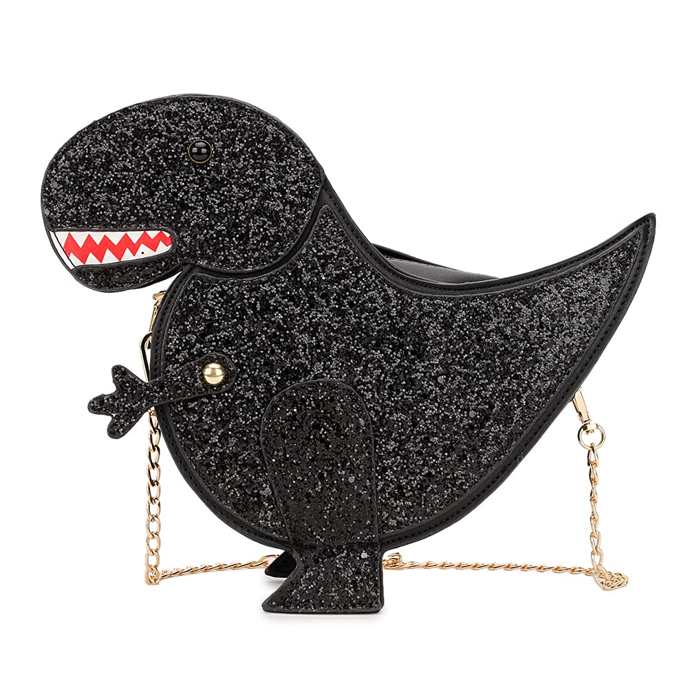 ENJOININ Novelty Handbags, Fun Shape Purse Chain strap Glittery Dinosaur Crossbody Bag Women Shoulder Bag