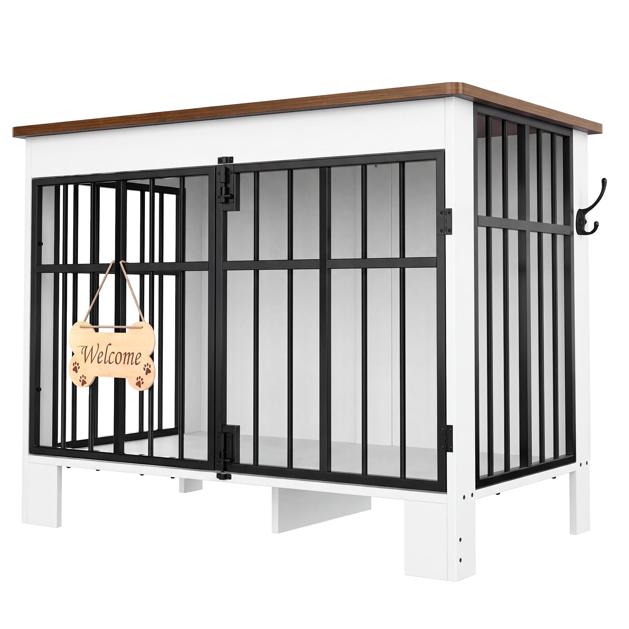 YITAHOME Wooden Dog Crate Furniture 85cm, Double Door, White+Brown