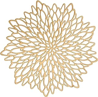 プレースマット 15インチ プレス加工 ビニール ラウンドテーブルメイト ダイニングテーブル用 6枚セット 洗えて拭けるキッチンプレースマット ホリデー ウェディング ディナーテーブル用 装飾マット (ゴールドA)