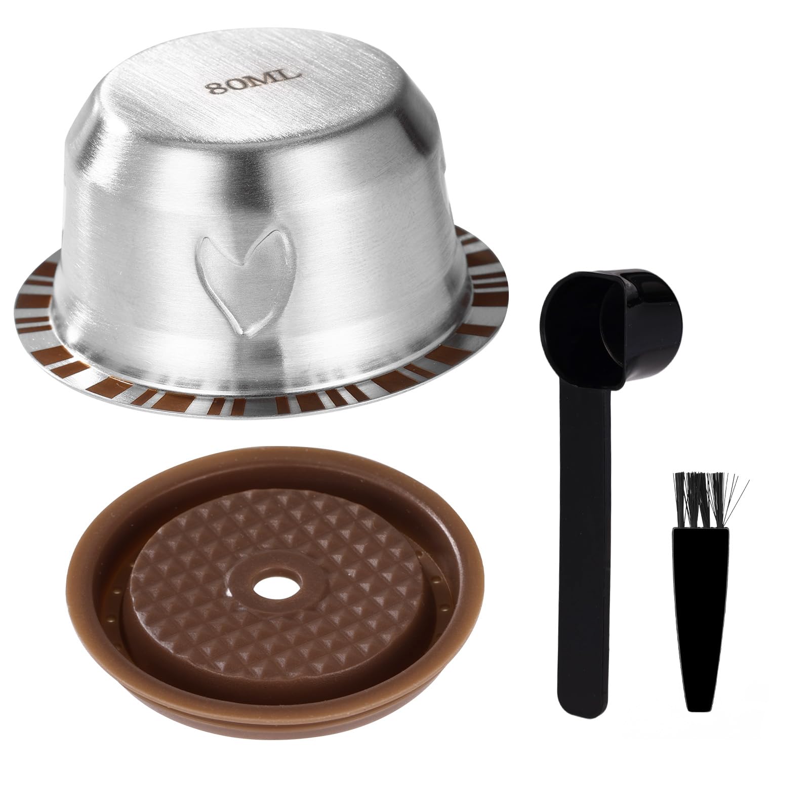 XIHIRCD Capsule Riutilizzabili per Macchina Nespresso Vertuo, Set di Capsule di Caffè Ricaricabili da 80 ml in Acciaio Inossidabile con Coperchio in Silicone Cucchiaio e Pennello