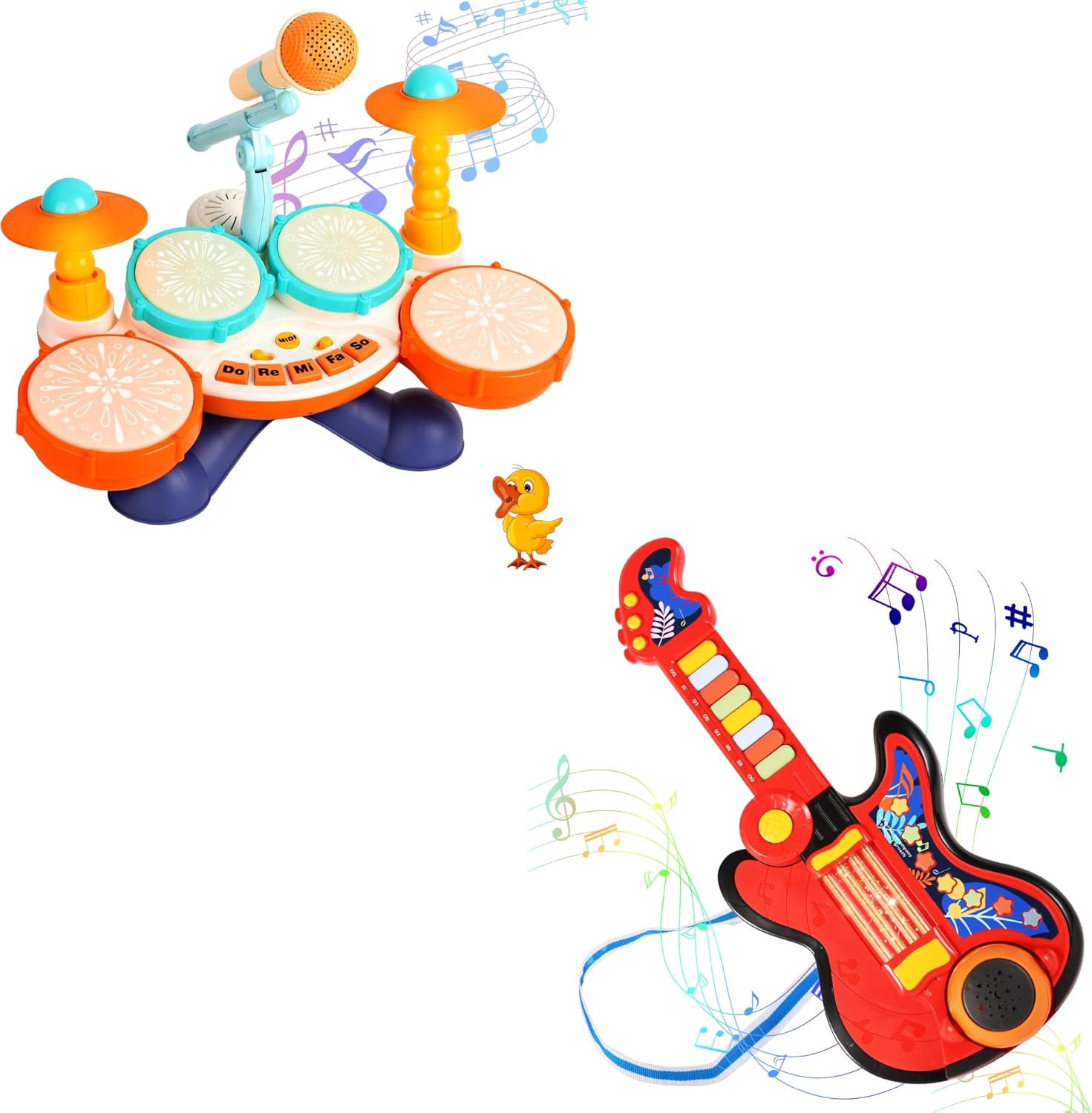 4 in 1 Baby Toddler Guitra Piano and Drum Set Birthday Gift for 1-5 Years Old