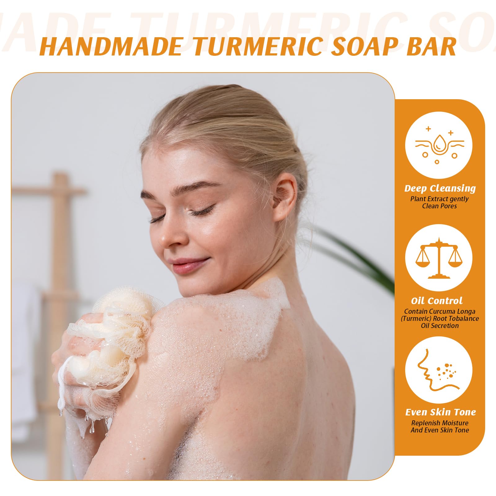 6PCS Turmeric Soap Bar, Kojic Acid Soap, Natural Handmade Kojic Soaps with Foaming Nets - Image 3