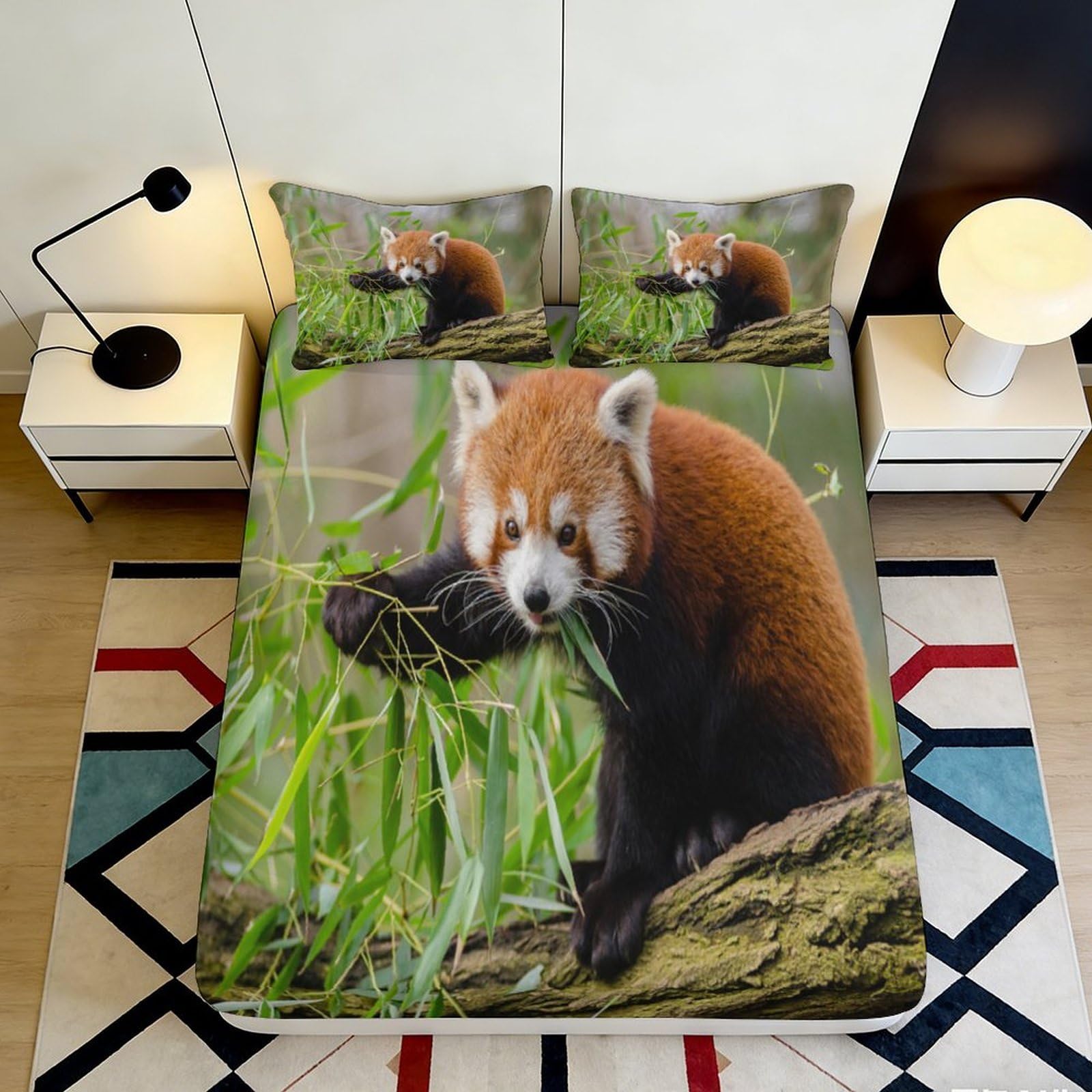 3D Printed Red Panda Fitted Sheet Microfiber Soft Animal Forest Bed Sheet for Bedroom Guest Room Decor 90x200x25cm