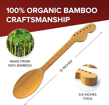 Guitar Bamboo Cooking Utensils Set (4-Piece) | Wooden Spoons and Spatulas | Fun Music Themed Kitchen Gadgets & Accessories | Unique Gift for Musicians, Guitar Players
