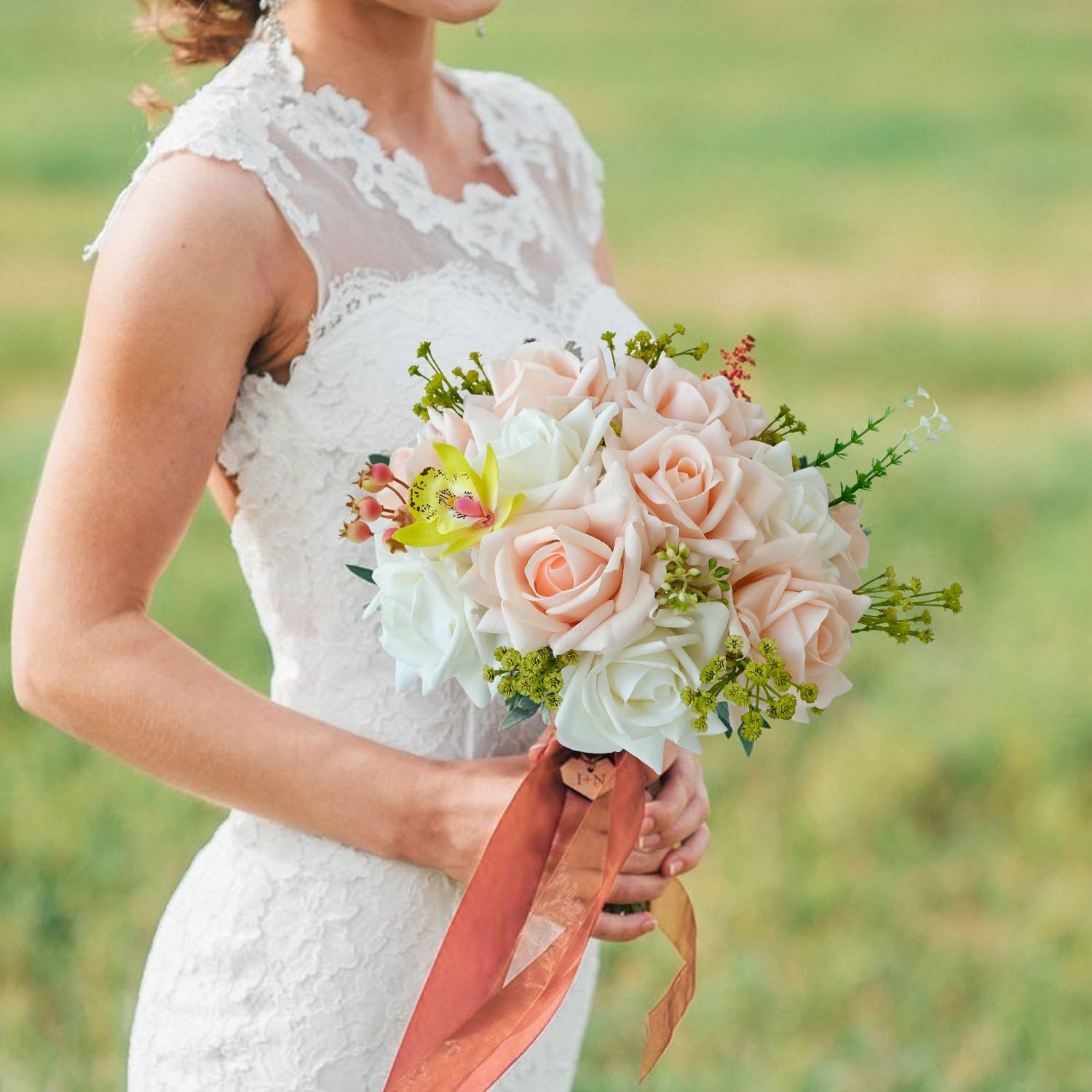 10pcs Cream Real Touch Roses Flowers, Lifelike Full Bridal Bouquet Artificial Flowers for Flower Arrangement Home Party Spring Wedding Decoration - Image 3