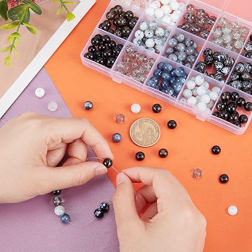Miniatura 3 de PH PandaHall 300 cuentas de vidrio negro de 0.315 pulgadas, cuentas de pulsera de 15 colores, cuentas sueltas de mármol, cuentas para hornear,
