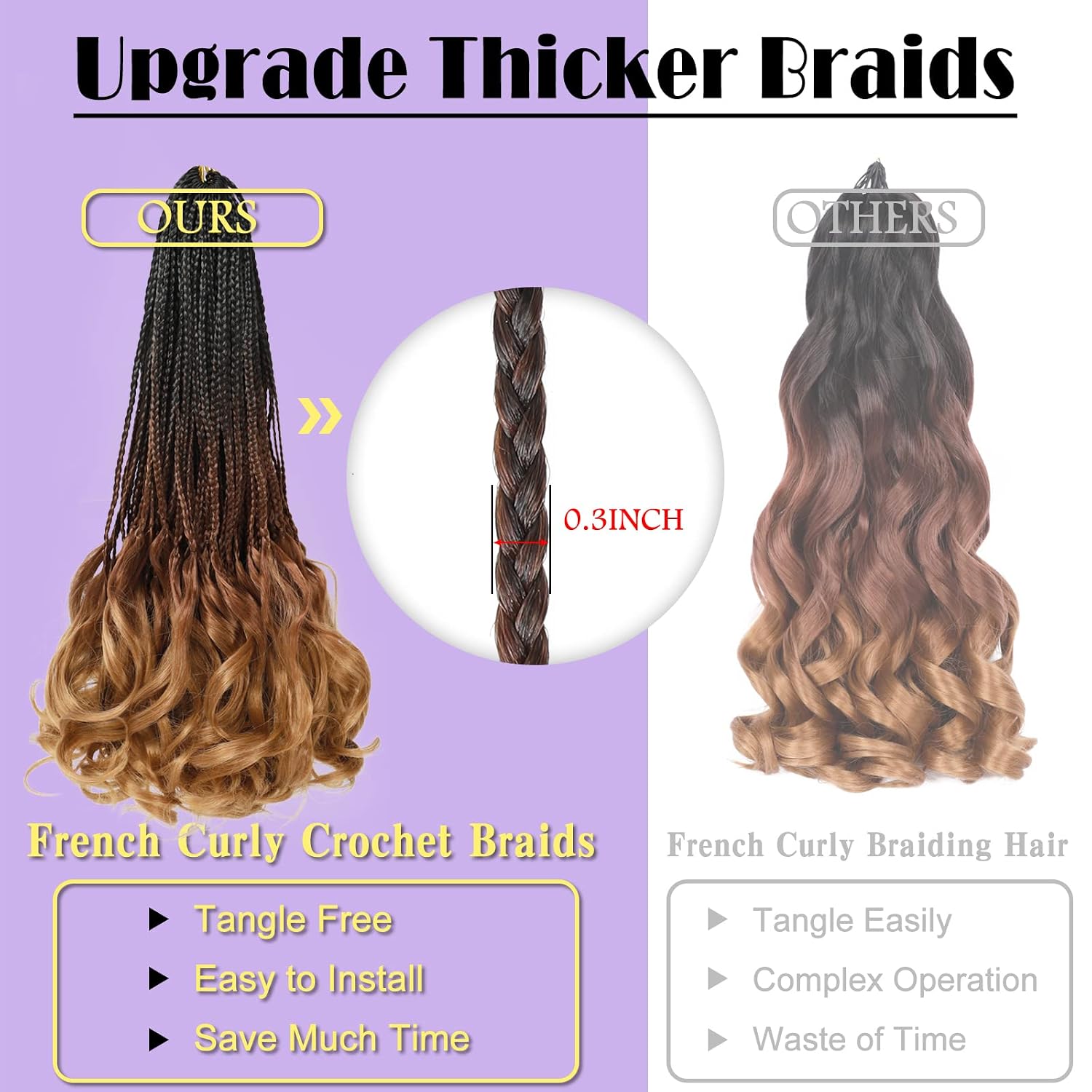 French Curl Crochet Braids 14 Inch Goddess Box Braids Crochet Hair for Women Pre Looped Crochet Box Braid with Curly Ends Synthetic French Curly Braiding Hair Extensions (8 Packs，1B/33/30)